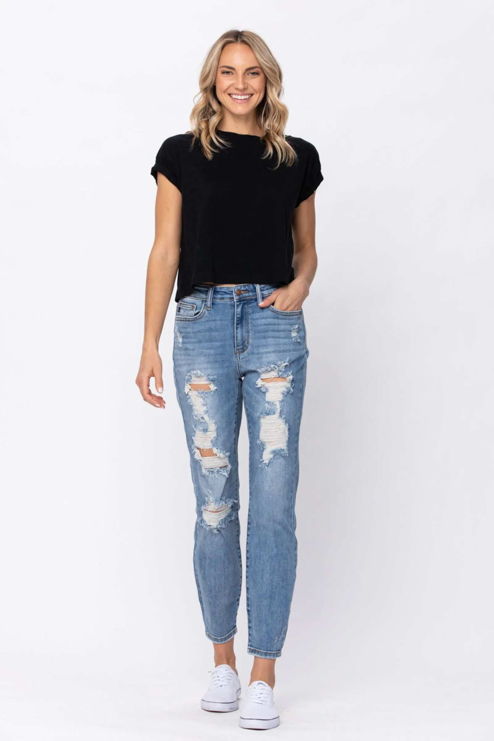 Judy Blue Hi-Rise Boyfriend Destroyed Jeans