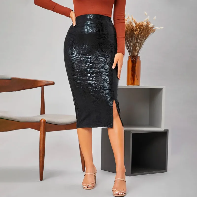 Leather Slit Pencil Skirt