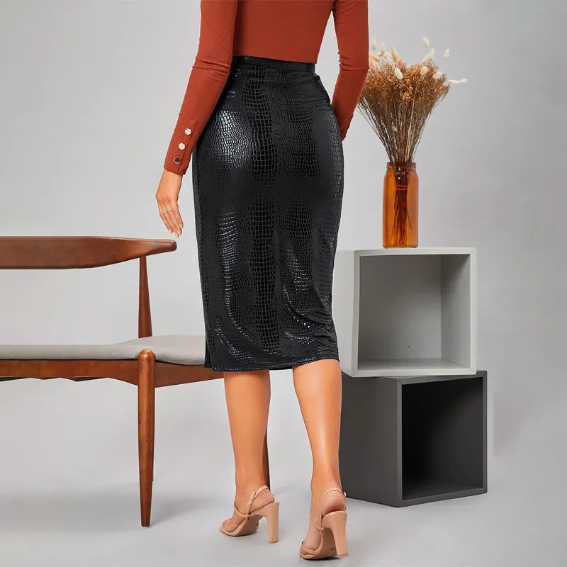 Leather Slit Pencil Skirt
