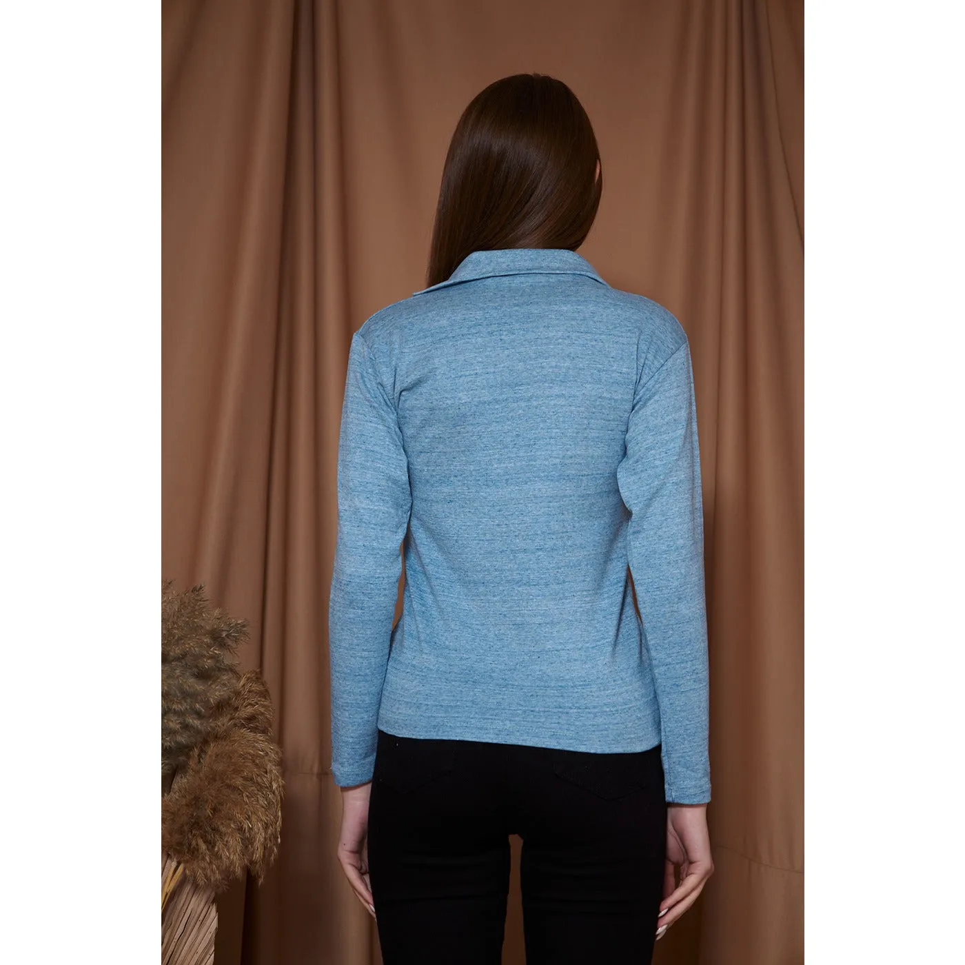 Light Blue Melange Polo Sweatshirt