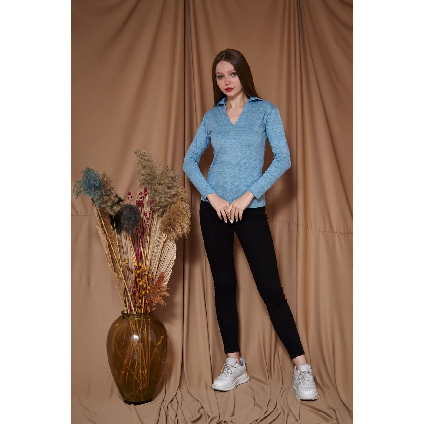 Light Blue Melange Polo Sweatshirt