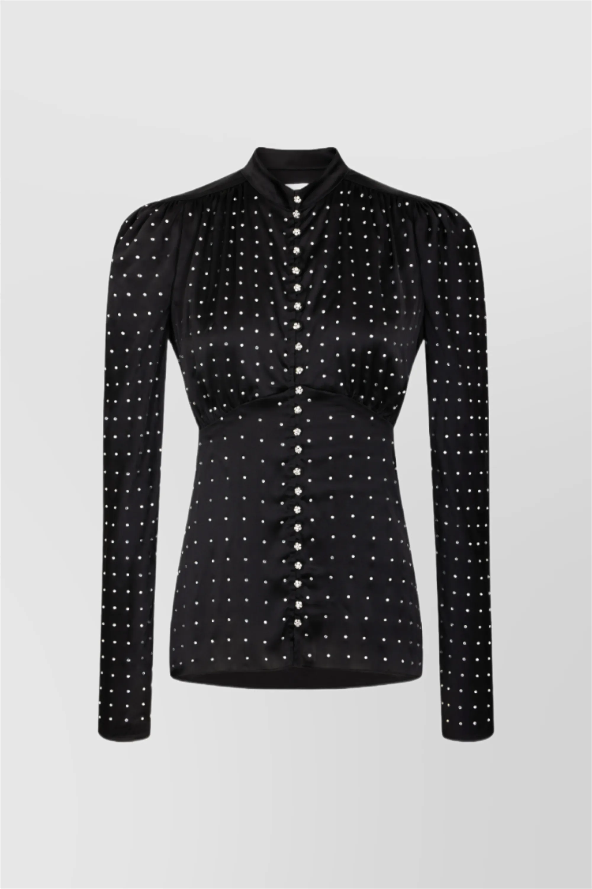 Light satin blouse with cristaux and cristal buttons