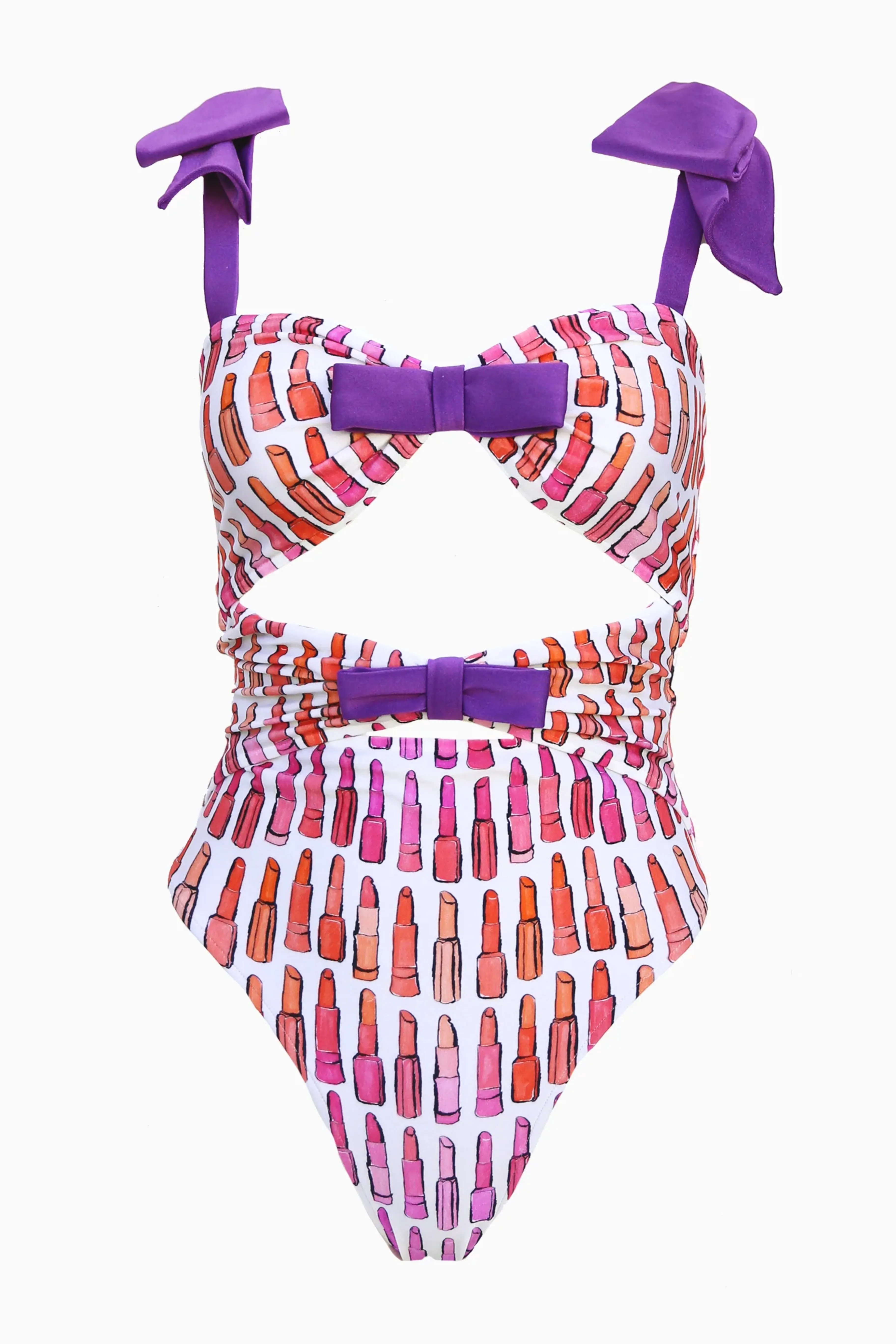 Lipstick Cut-Out Swimsuit With Bows
