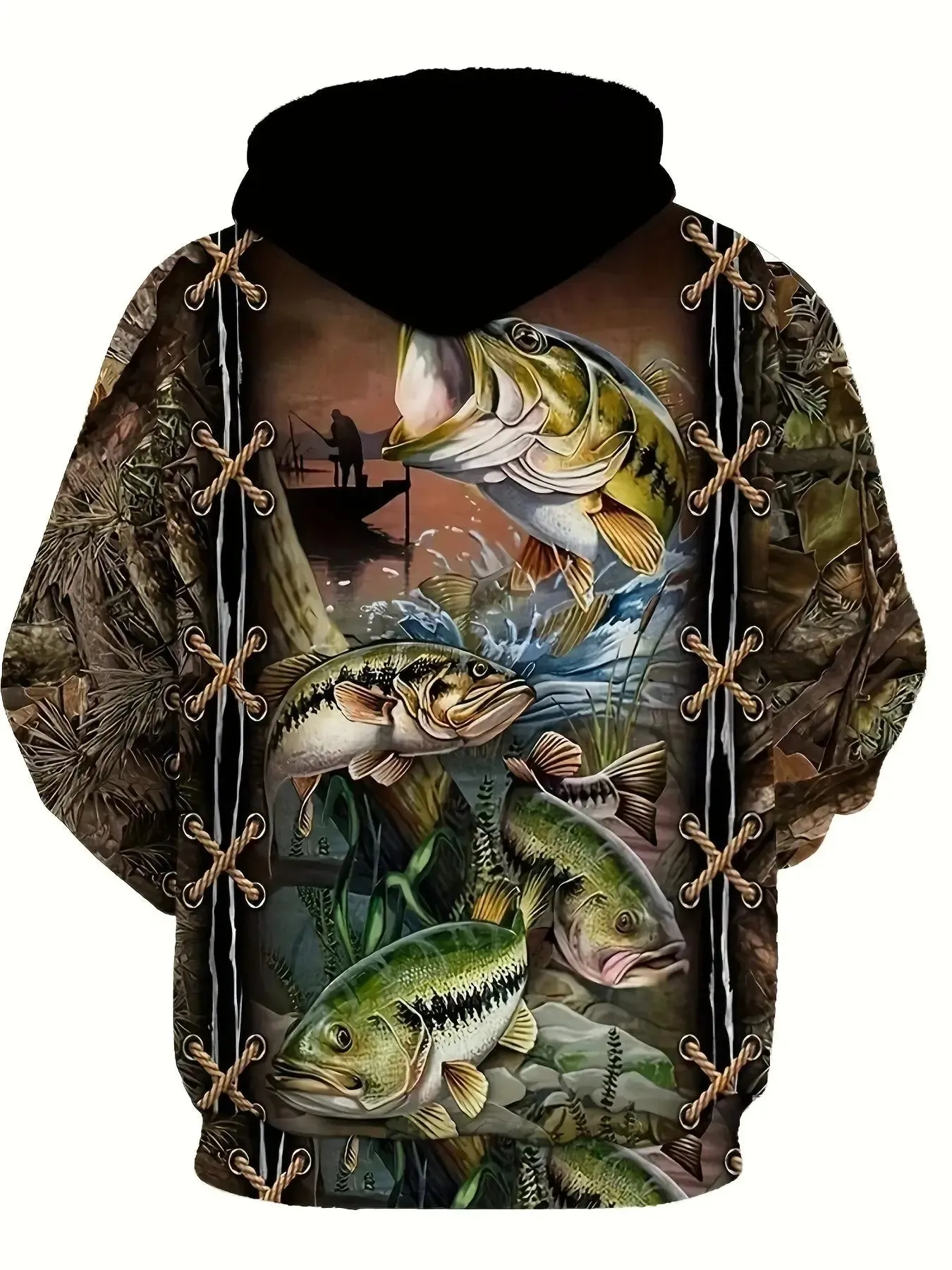 Mens Fish Pattern Hoodie Stylish Casual Outdoor Comfort