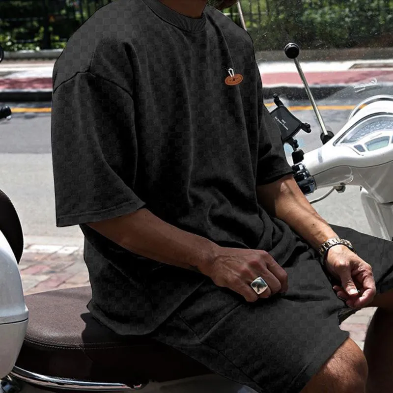 Men's Plaid Trendy Short-sleeved T-shirt Shorts Casual Sports Set 08962460L
