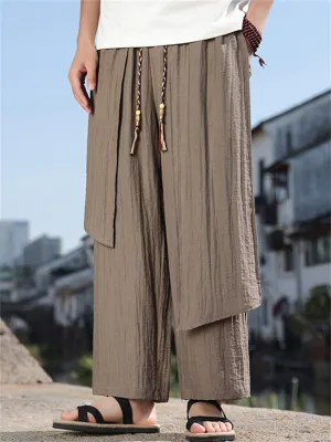 Men's Summer Patchwork Trendy Cozy Drawstring Straight Leg Texture Pants