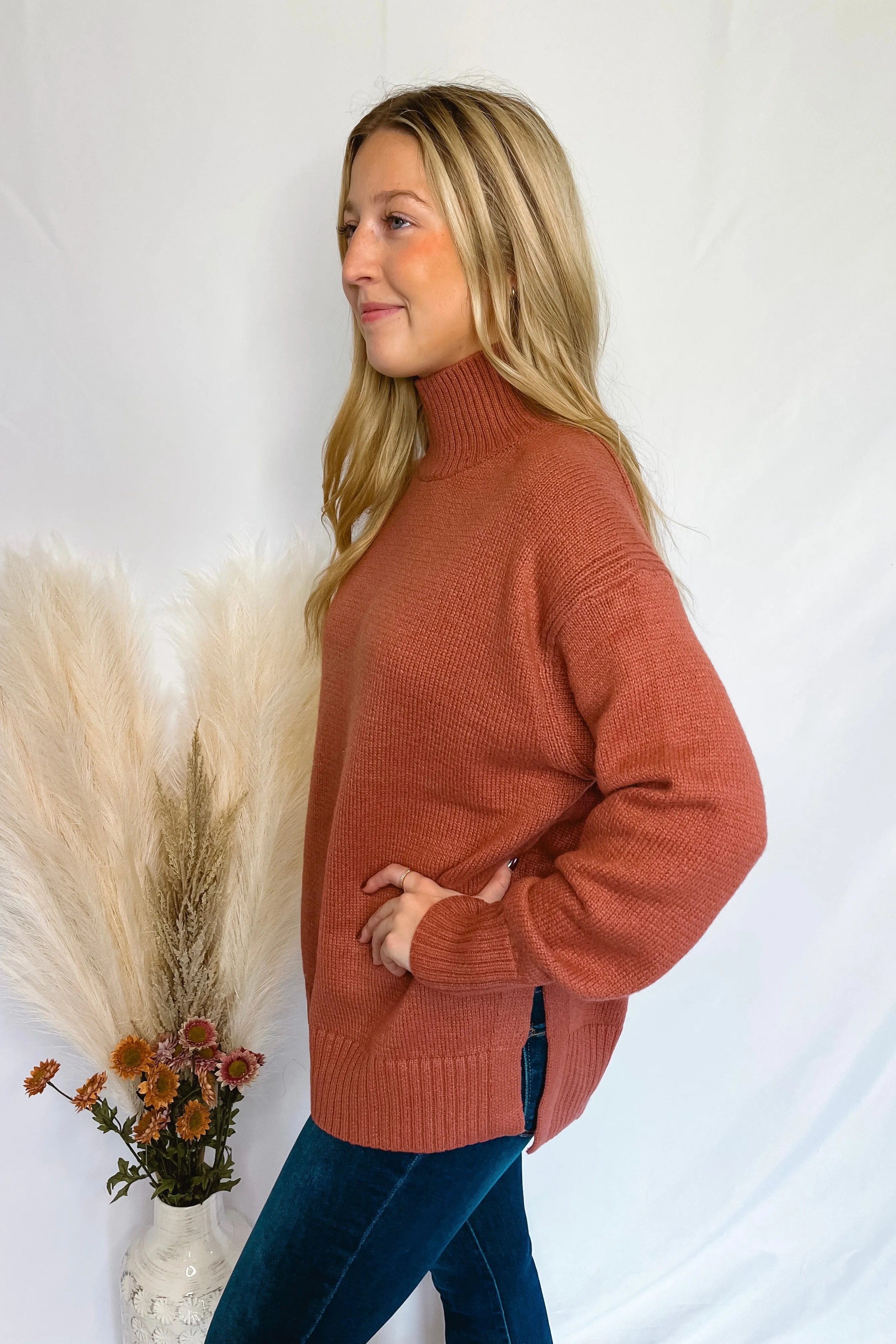 Most Cozy Mock Neck Sweater - Cinnamon