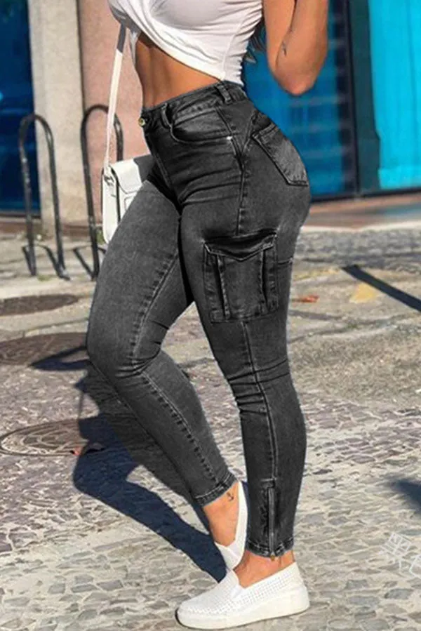 New Trendy Women's Pants High Waist Zipper Jeans