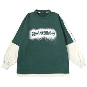 NewVintage print color contrast fake two hoodies