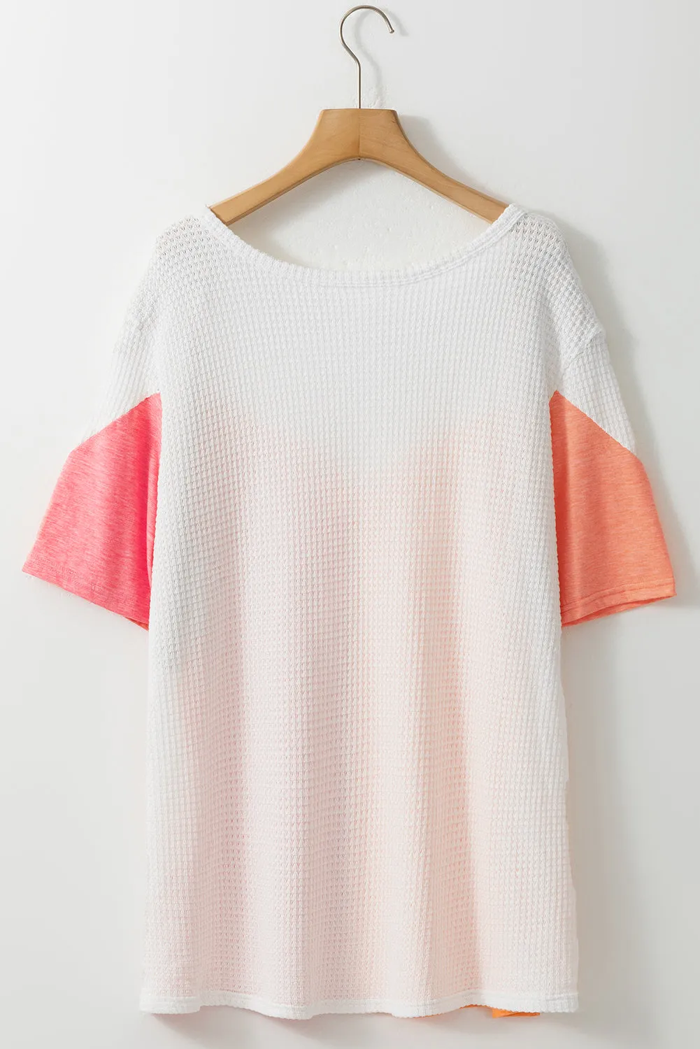 Plus Size Waffle Melon Colorblock Knit Shirt