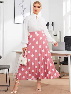 Polka Dot Zipper Maxi Plus Size Skirt