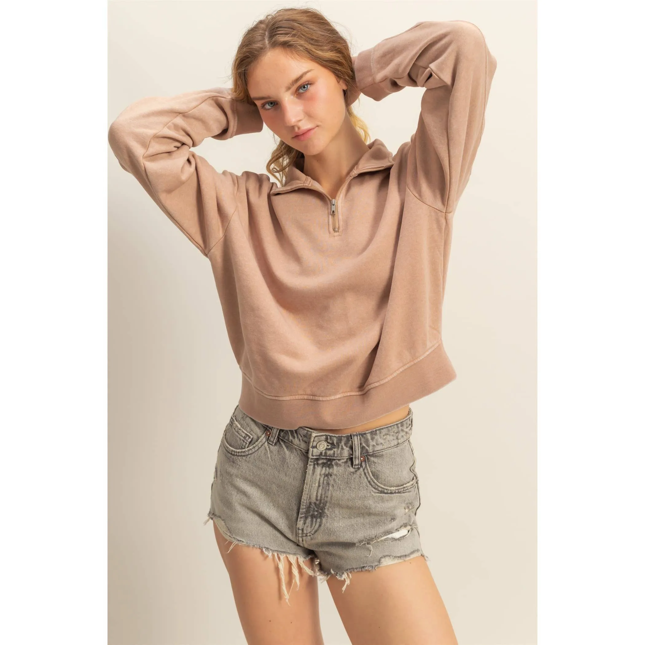 Pullover Half Zip Up Terry Sweatshirt