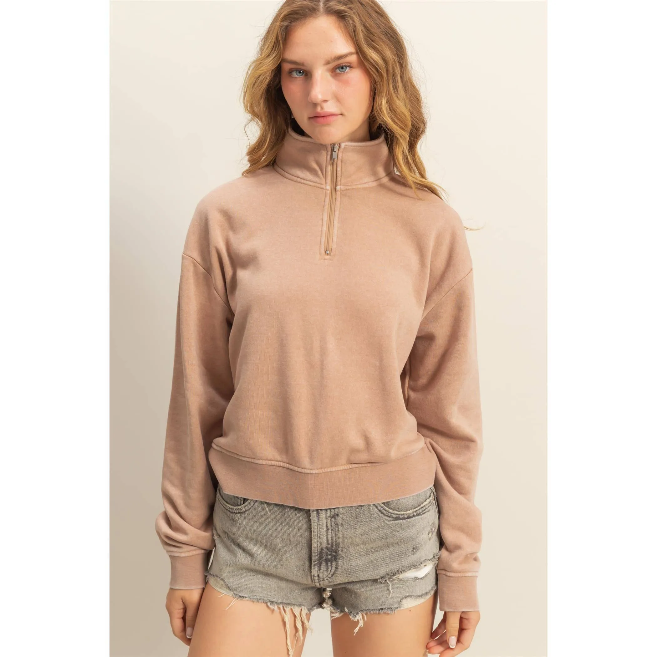 Pullover Half Zip Up Terry Sweatshirt