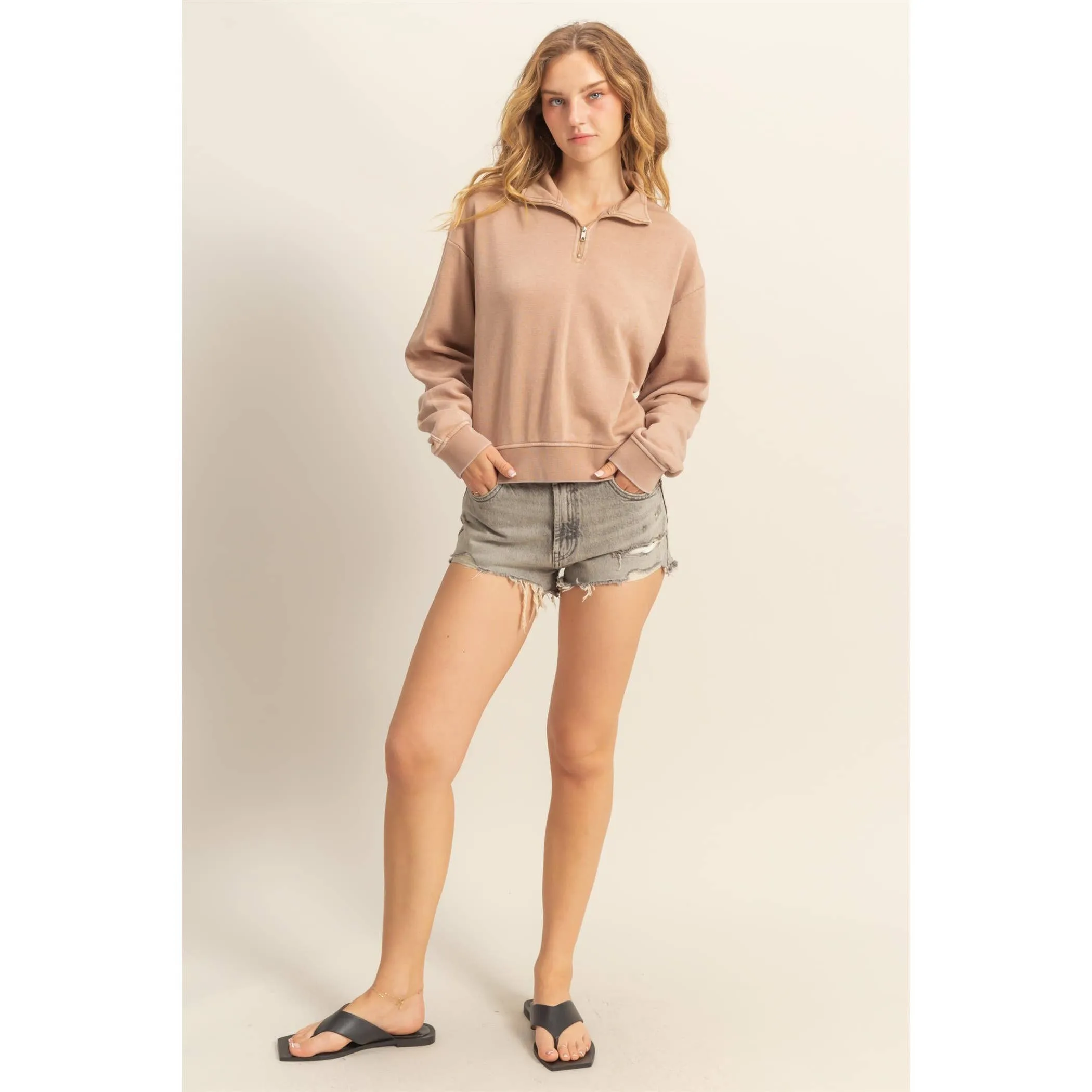 Pullover Half Zip Up Terry Sweatshirt