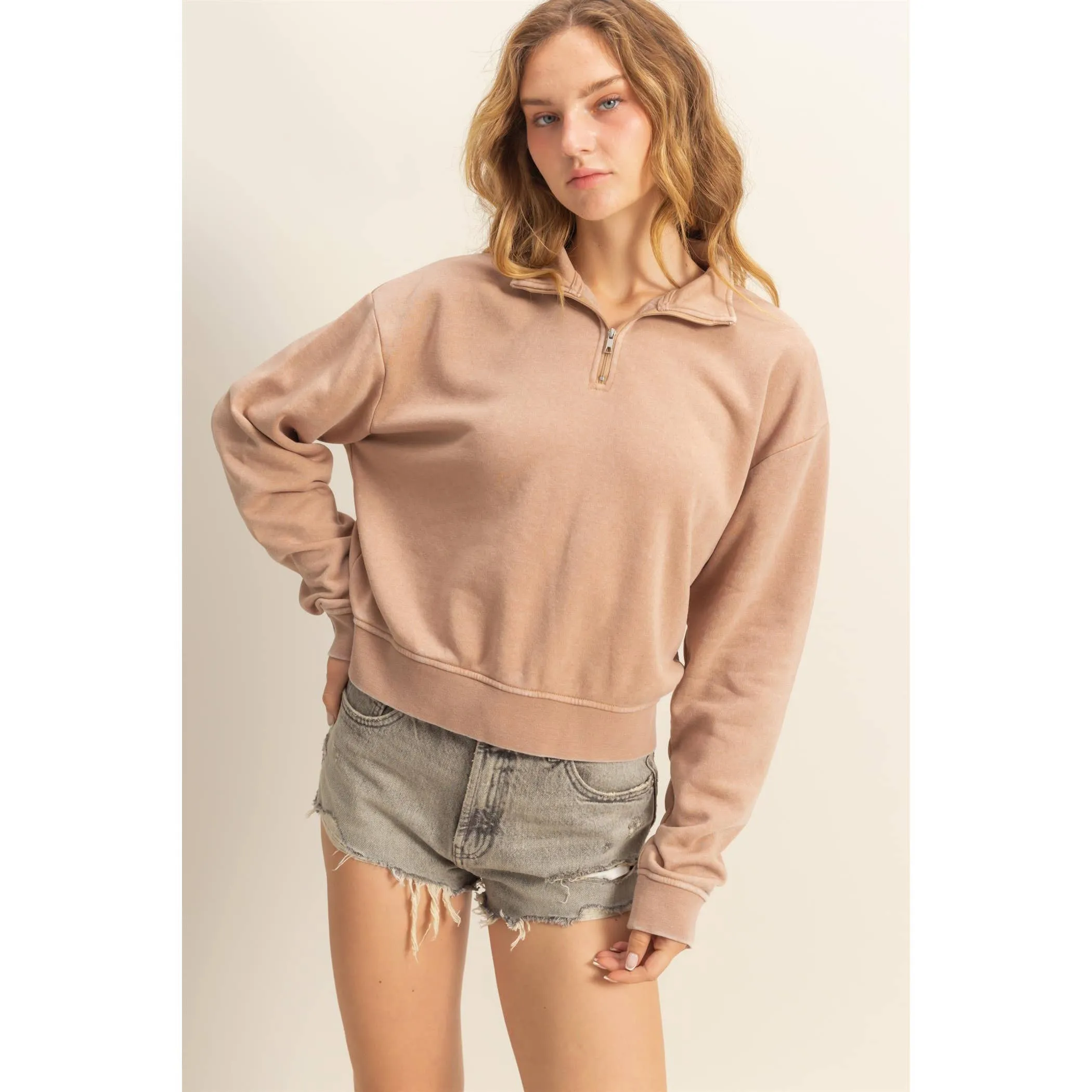 Pullover Half Zip Up Terry Sweatshirt
