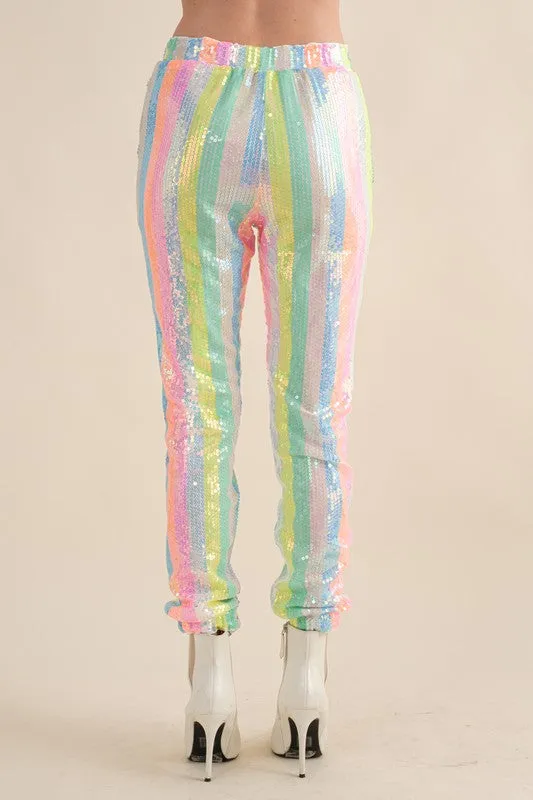 Rainbow Sequin Jogger Pants