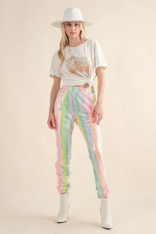 Rainbow Sequin Jogger Pants