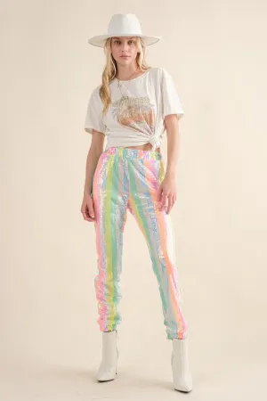 Rainbow Sequin Jogger Pants
