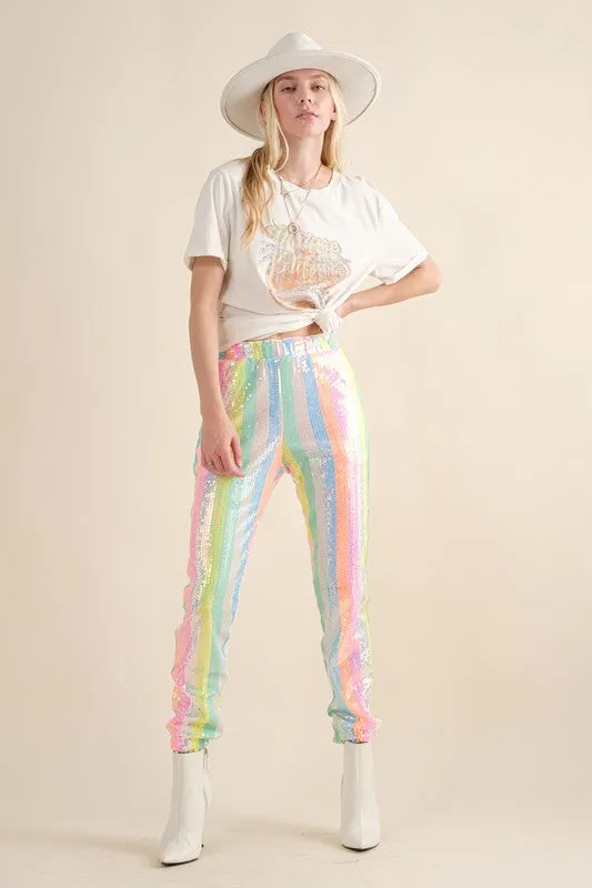 Rainbow Sequin Jogger Pants