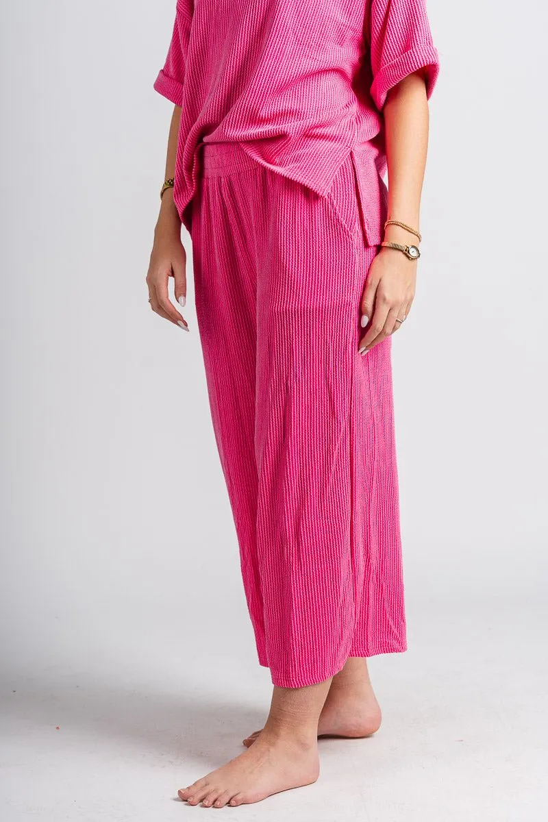 Ribbed wide leg pants hot pink