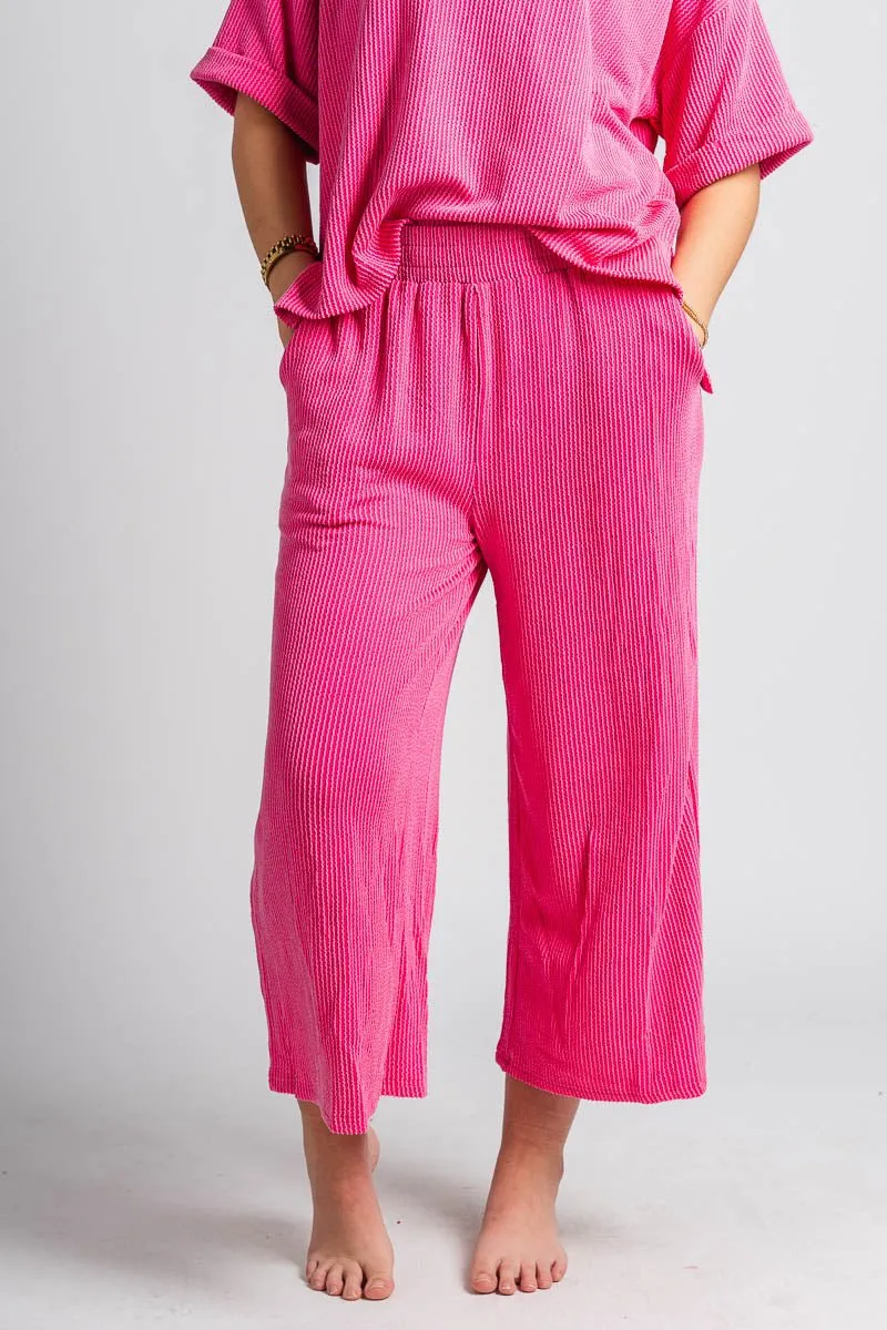 Ribbed wide leg pants hot pink