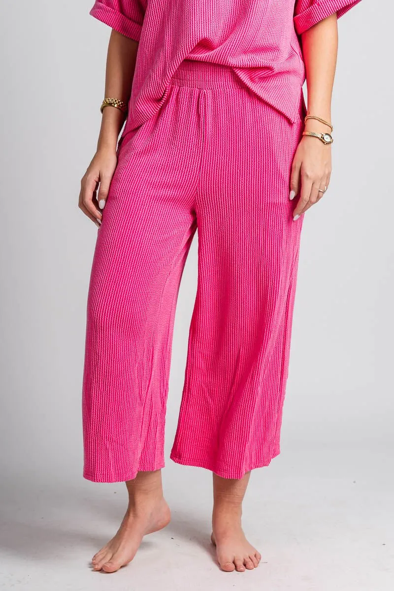 Ribbed wide leg pants hot pink