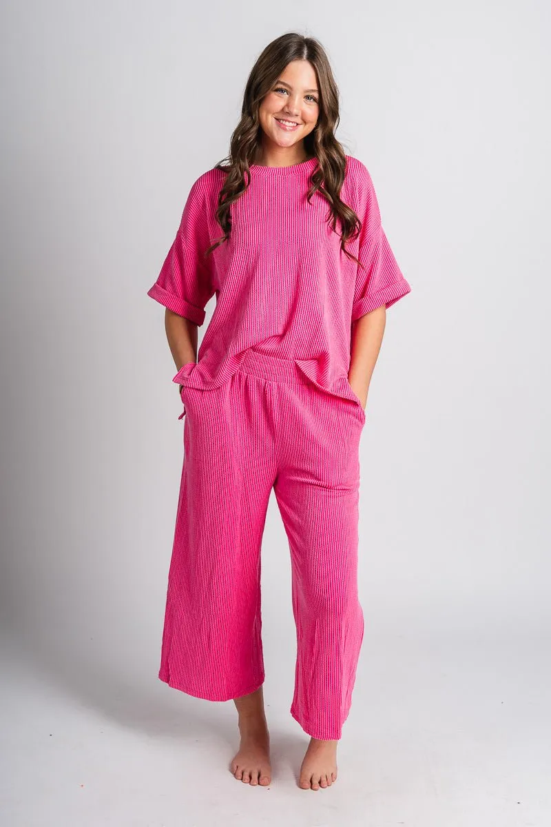 Ribbed wide leg pants hot pink