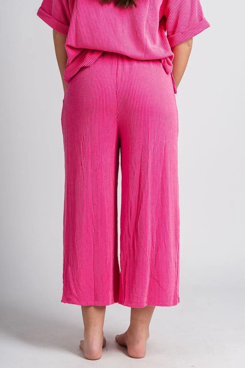 Ribbed wide leg pants hot pink
