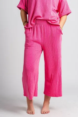 Ribbed wide leg pants hot pink