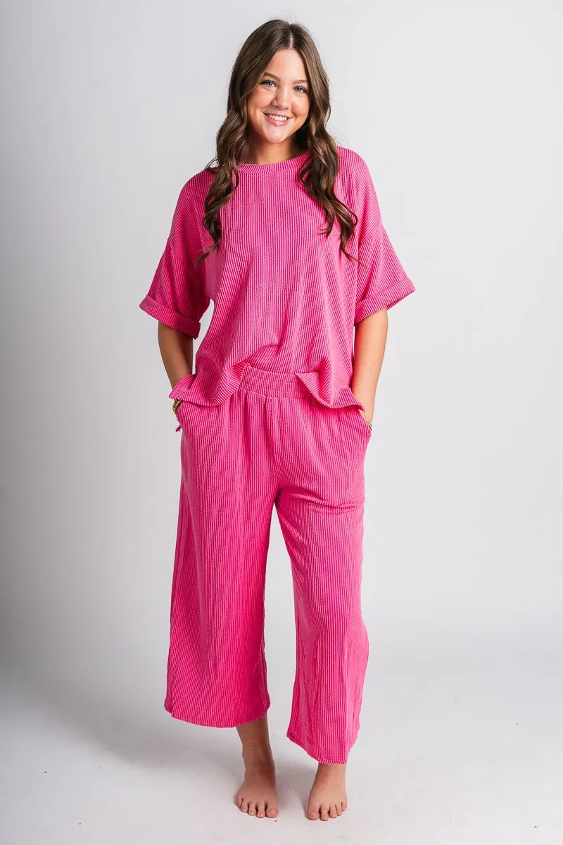 Ribbed wide leg pants hot pink