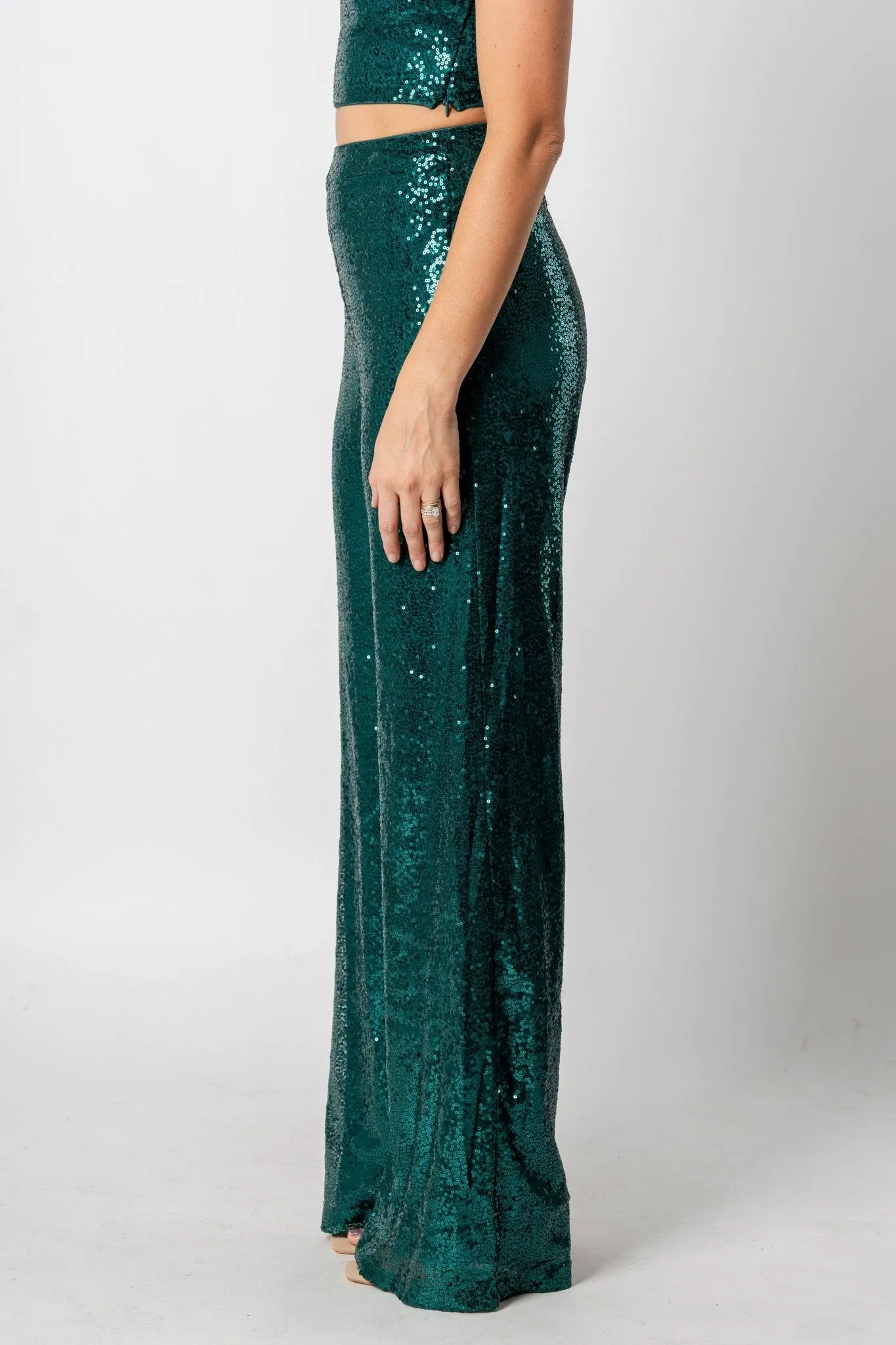 Sequin flare pants dark shiny turquoise