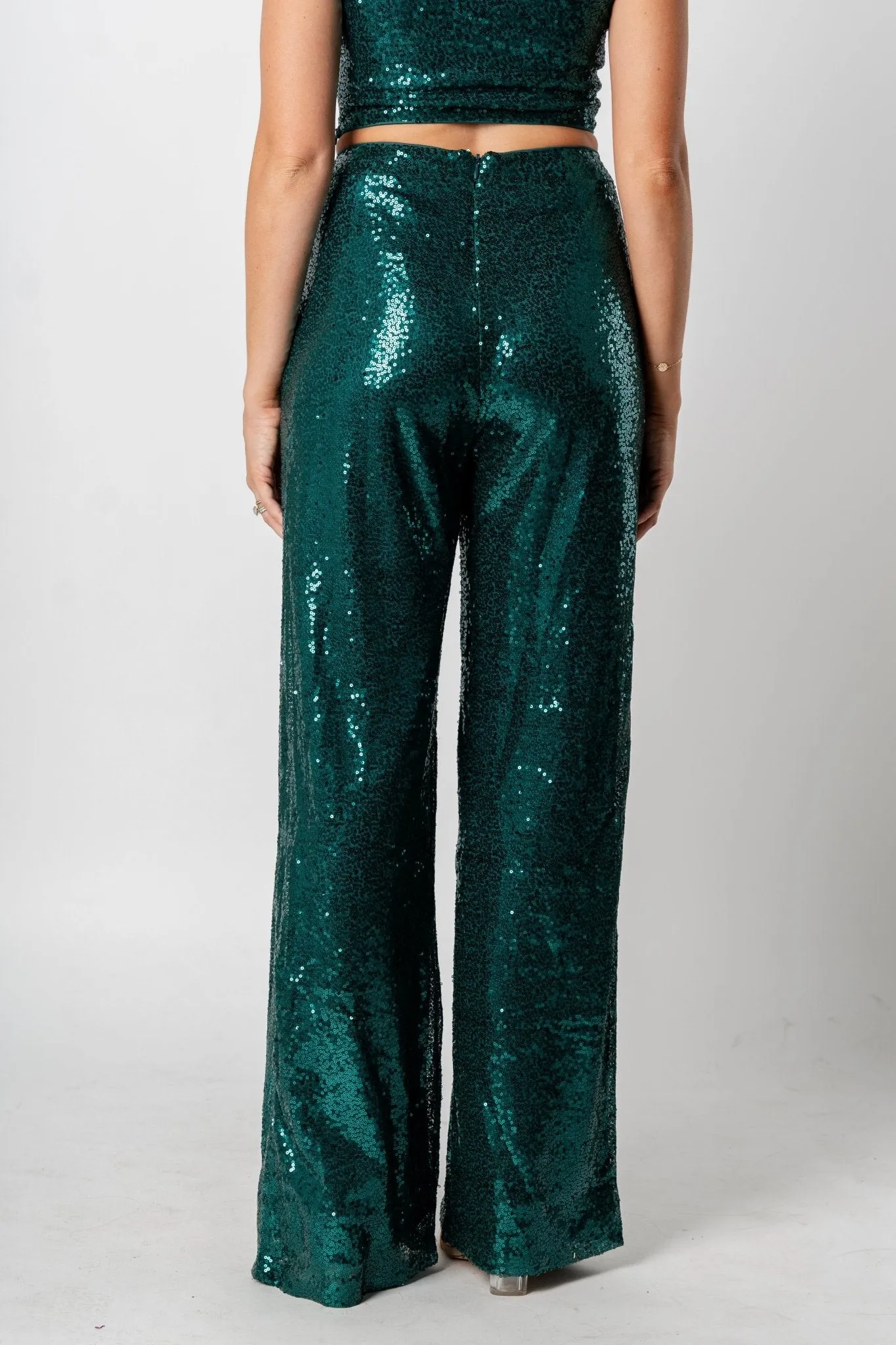 Sequin flare pants dark shiny turquoise