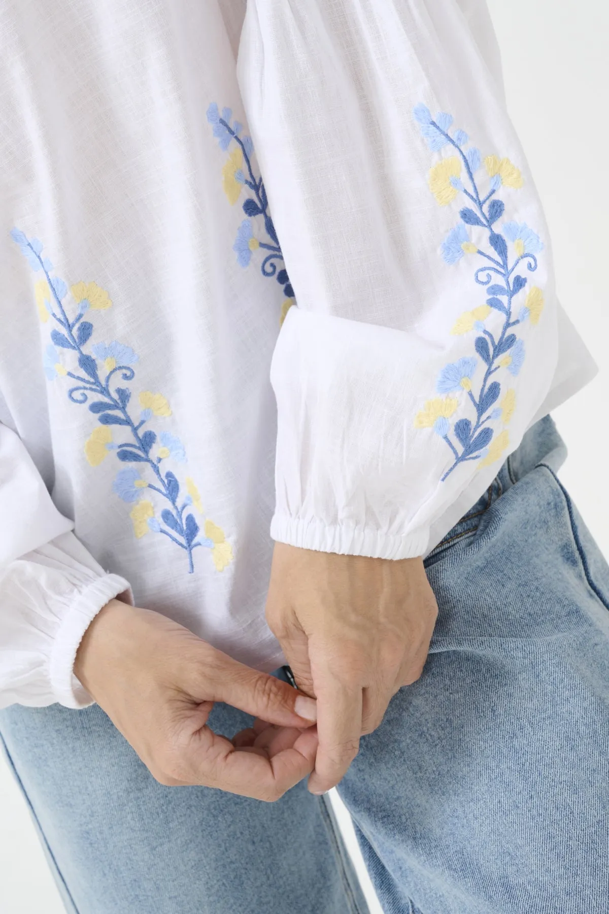 SNOW WHITE BLUE YELLOW FLORAL PEASANT BLOUSE