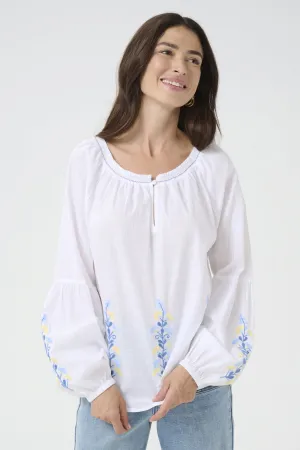 SNOW WHITE BLUE YELLOW FLORAL PEASANT BLOUSE