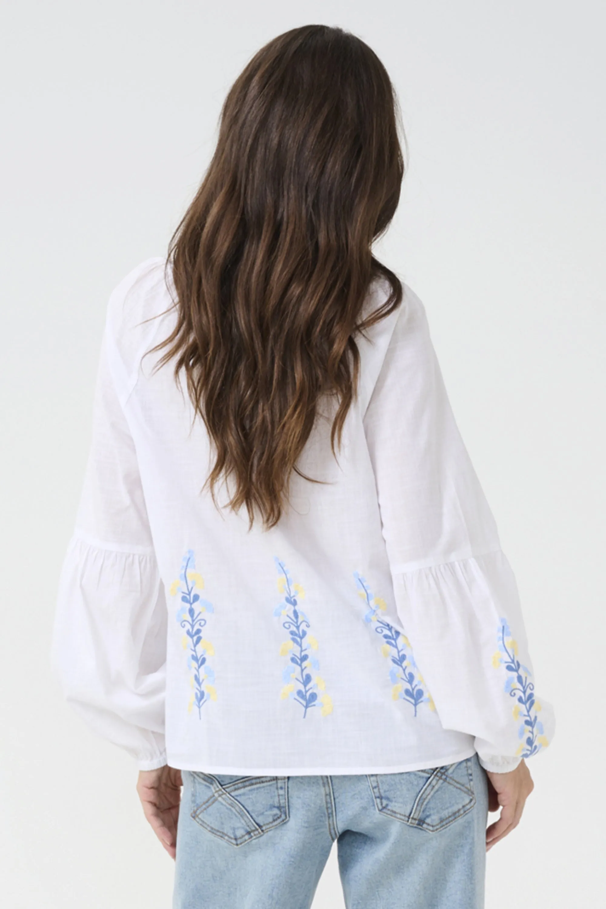 SNOW WHITE BLUE YELLOW FLORAL PEASANT BLOUSE