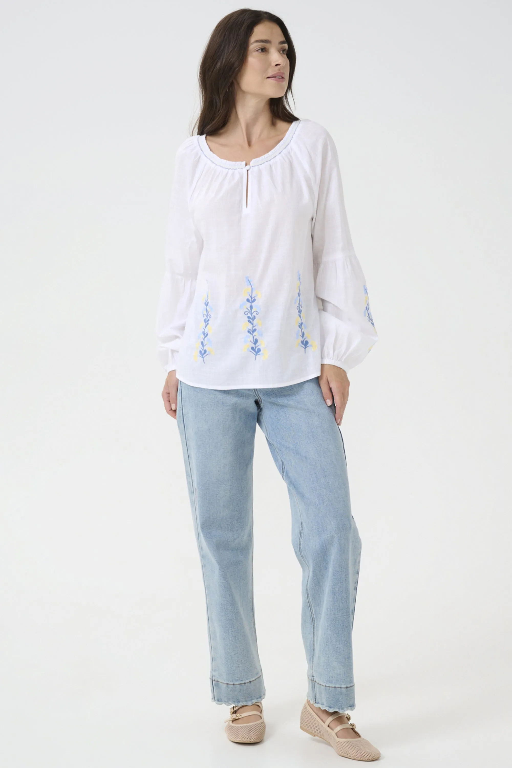SNOW WHITE BLUE YELLOW FLORAL PEASANT BLOUSE