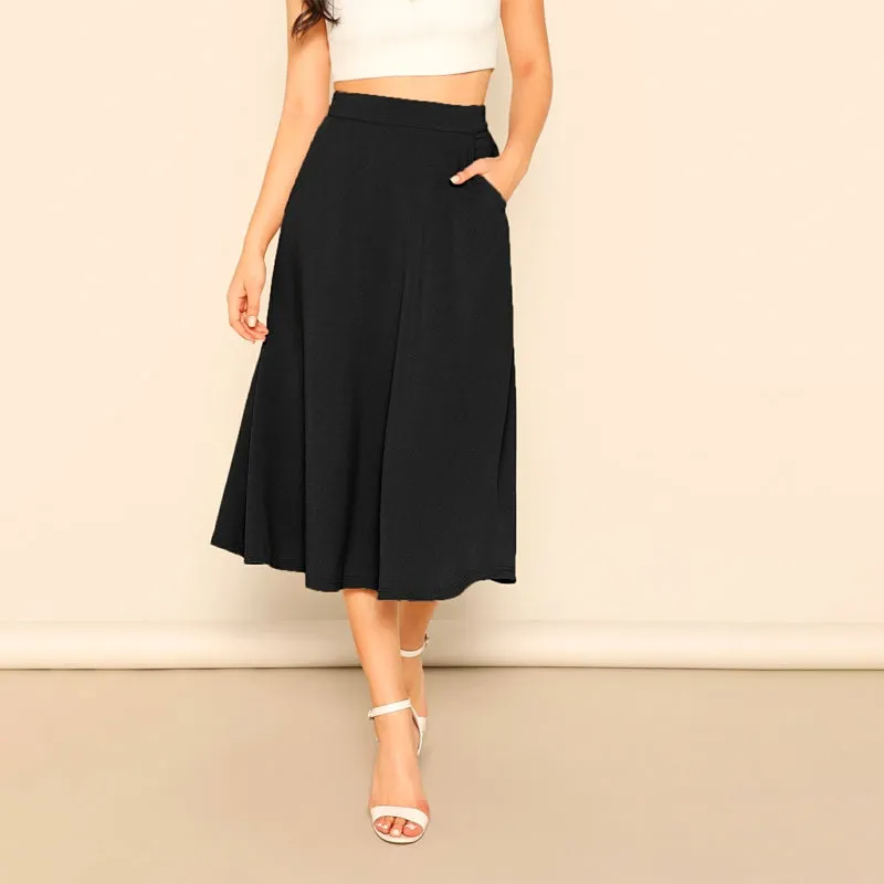 Solid Slant Pocket Swing Skirt