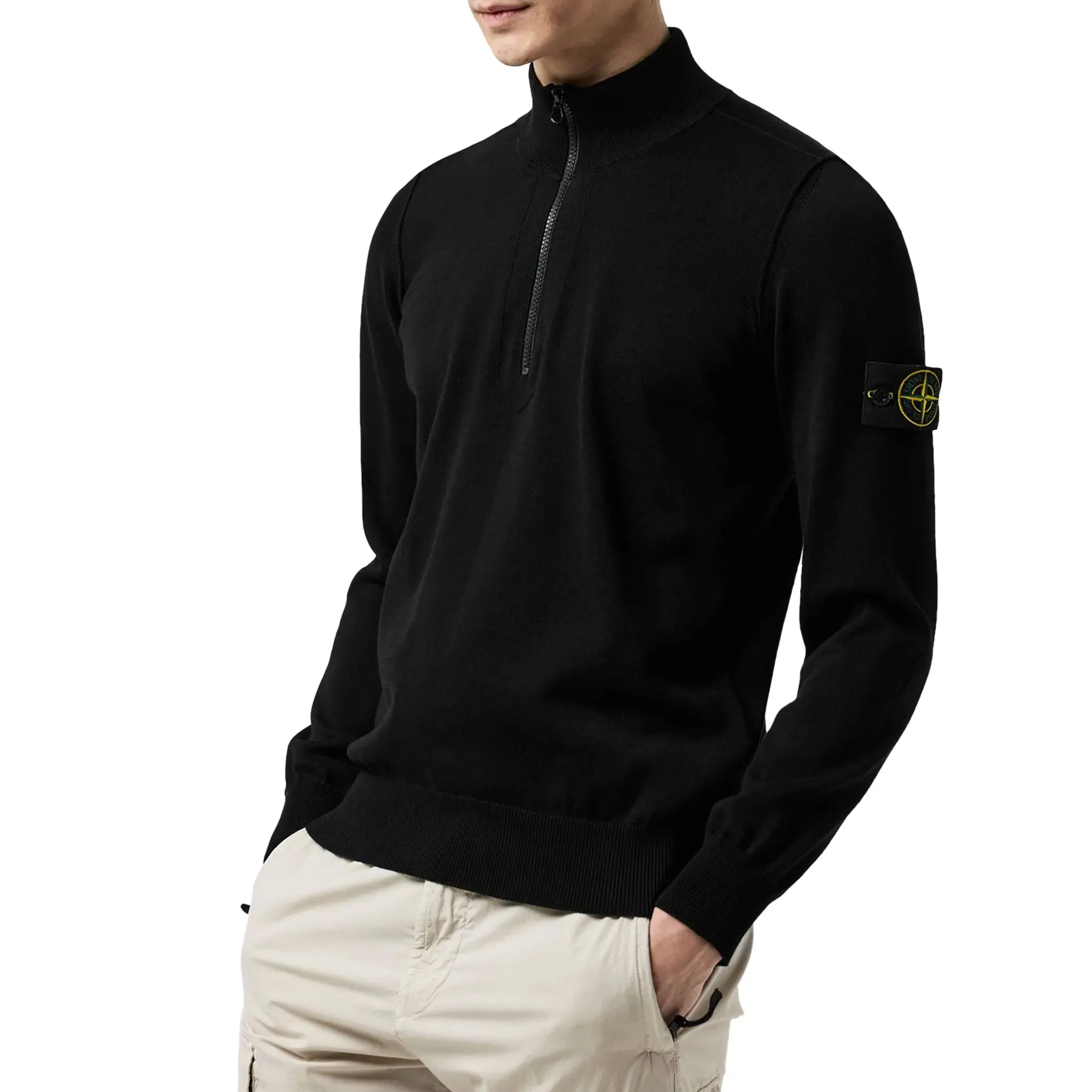 Stone Island Quarter Zip Black Knit Sweatshirt