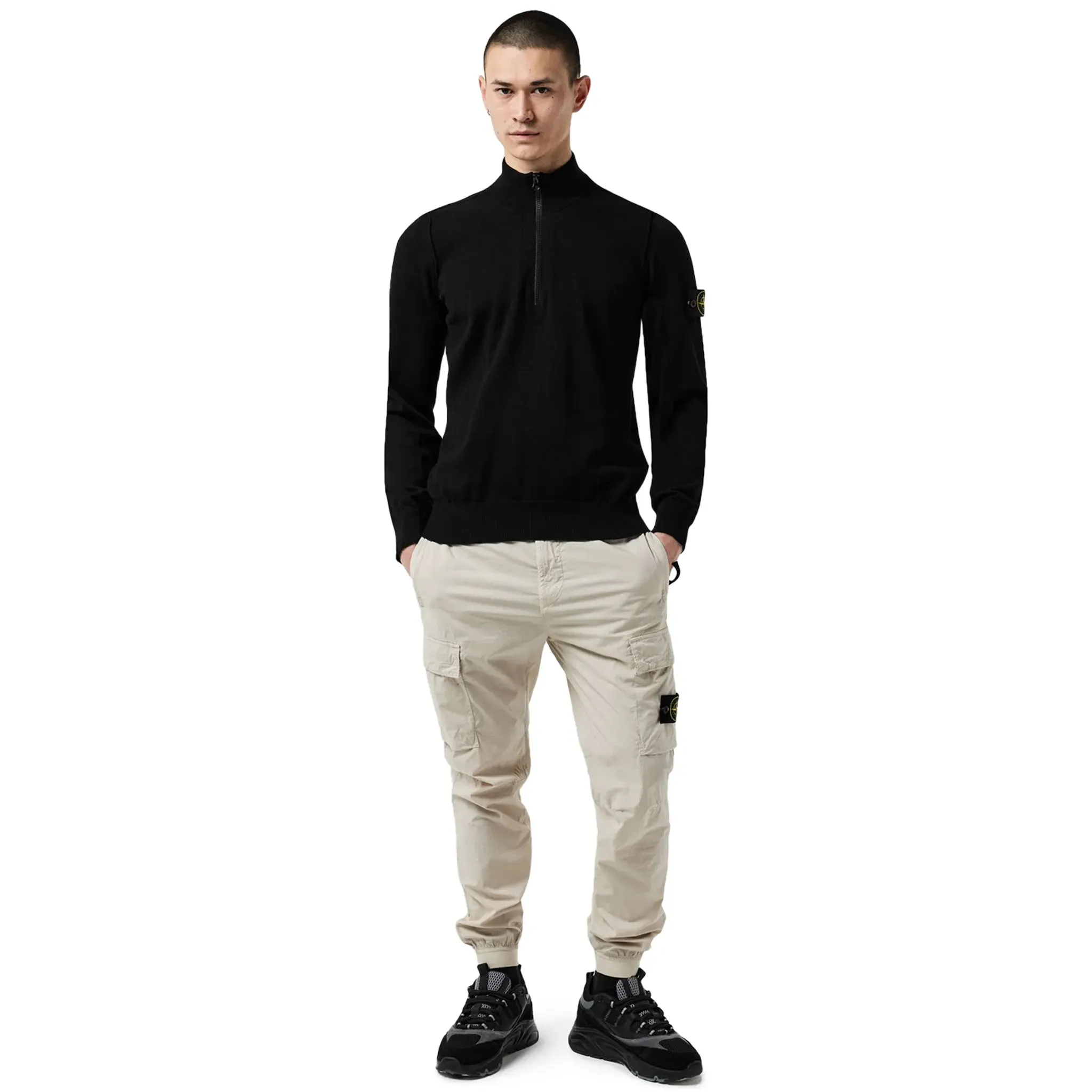 Stone Island Quarter Zip Black Knit Sweatshirt