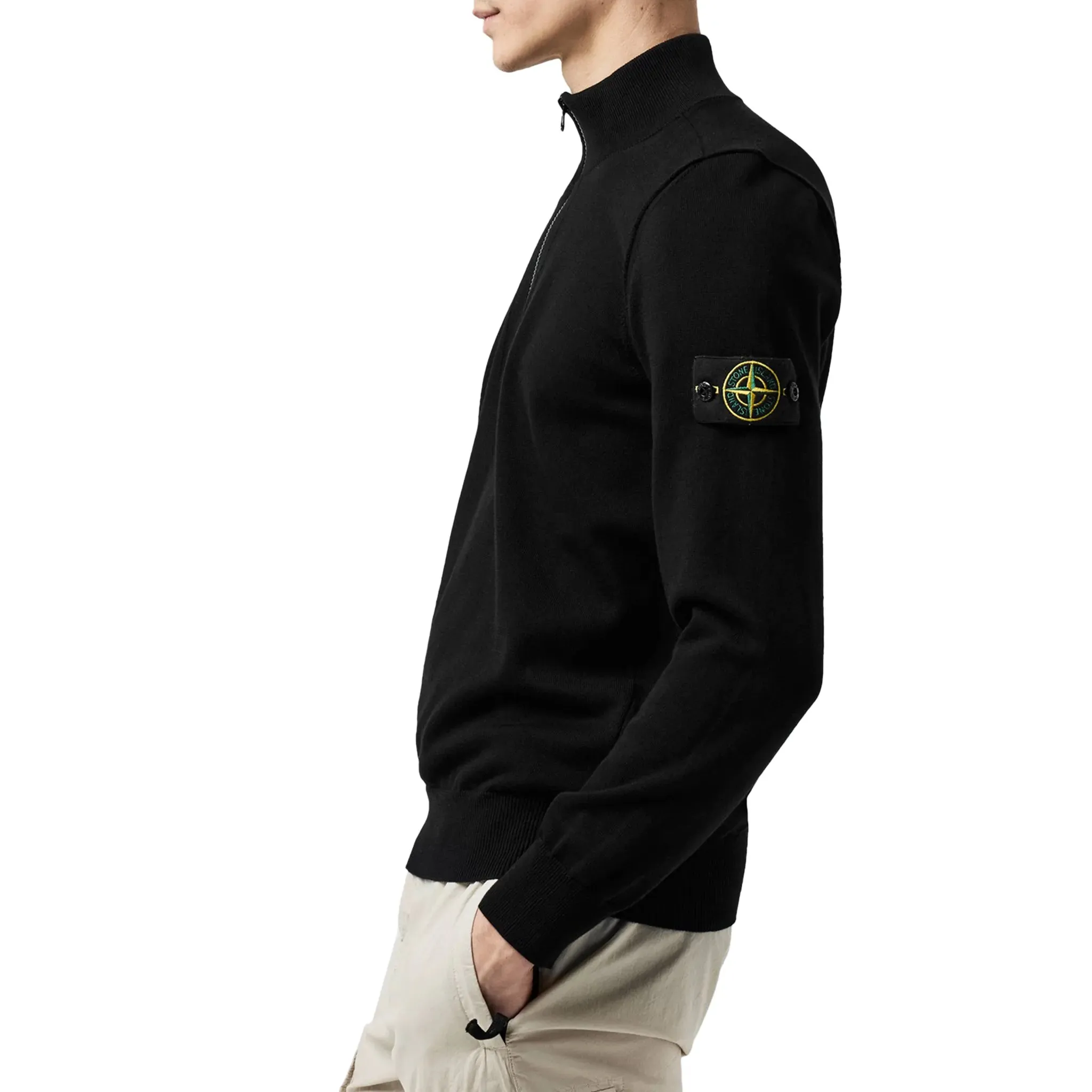 Stone Island Quarter Zip Black Knit Sweatshirt