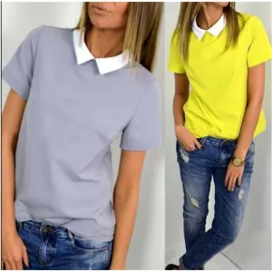 Turn-down Collar Short Sleeves Slim T-shirt