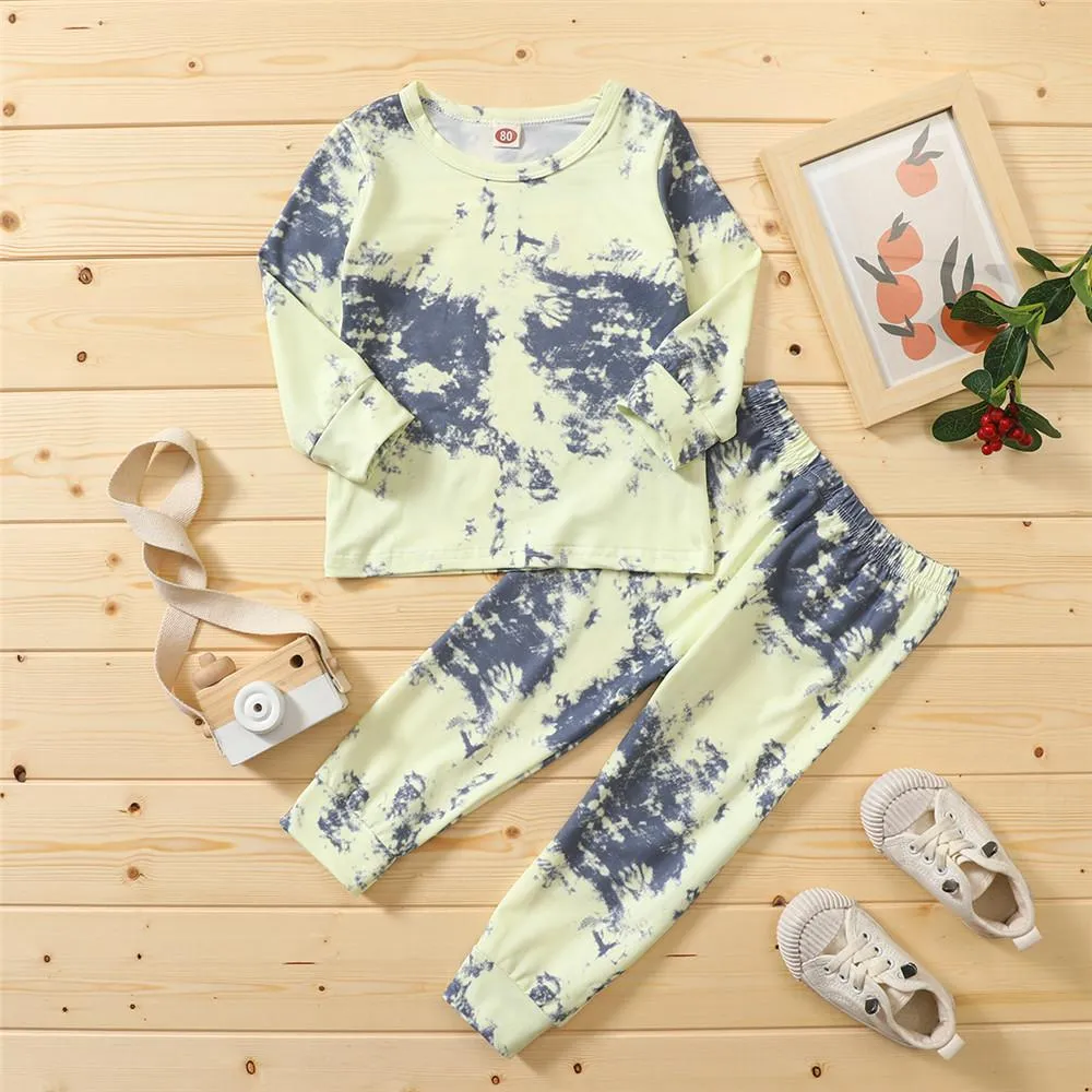 Unisex Long Sleeve Casual Tie Dye T-shirt & Pants Trendy Kids Wholesale Clothing