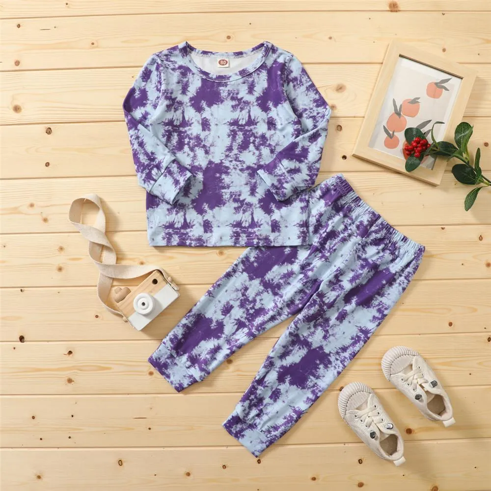 Unisex Long Sleeve Casual Tie Dye T-shirt & Pants Trendy Kids Wholesale Clothing