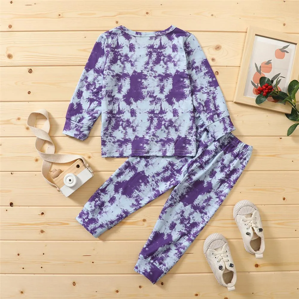 Unisex Long Sleeve Casual Tie Dye T-shirt & Pants Trendy Kids Wholesale Clothing