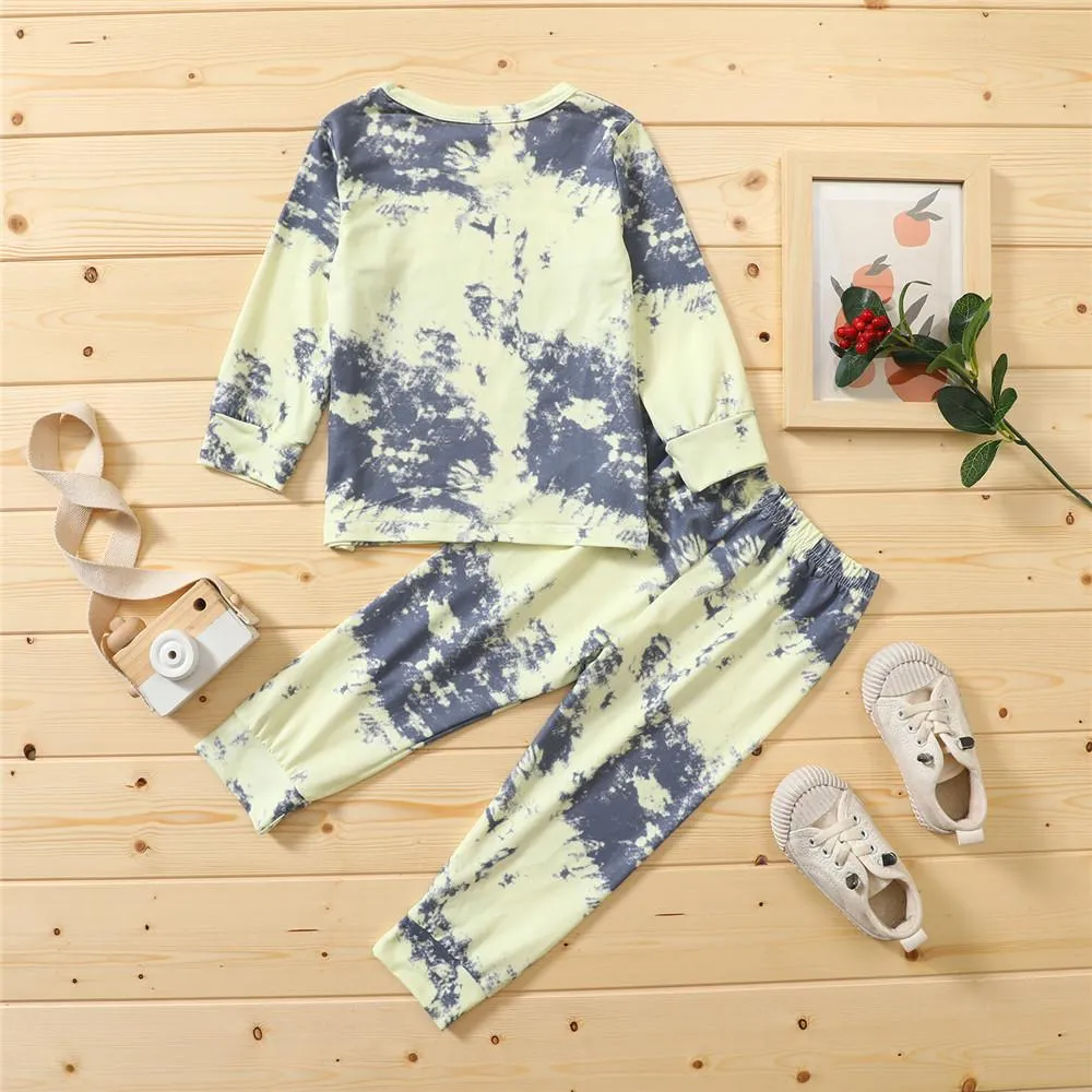 Unisex Long Sleeve Casual Tie Dye T-shirt & Pants Trendy Kids Wholesale Clothing