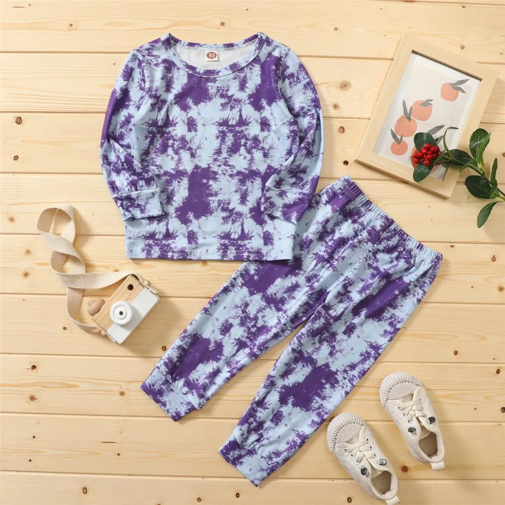 Unisex Long Sleeve Casual Tie Dye T-shirt & Pants Trendy Kids Wholesale Clothing