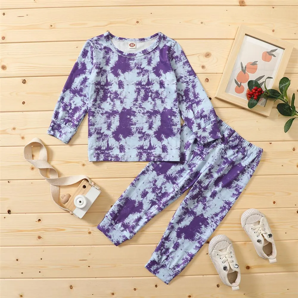 Unisex Long Sleeve Casual Tie Dye T-shirt & Pants Trendy Kids Wholesale Clothing