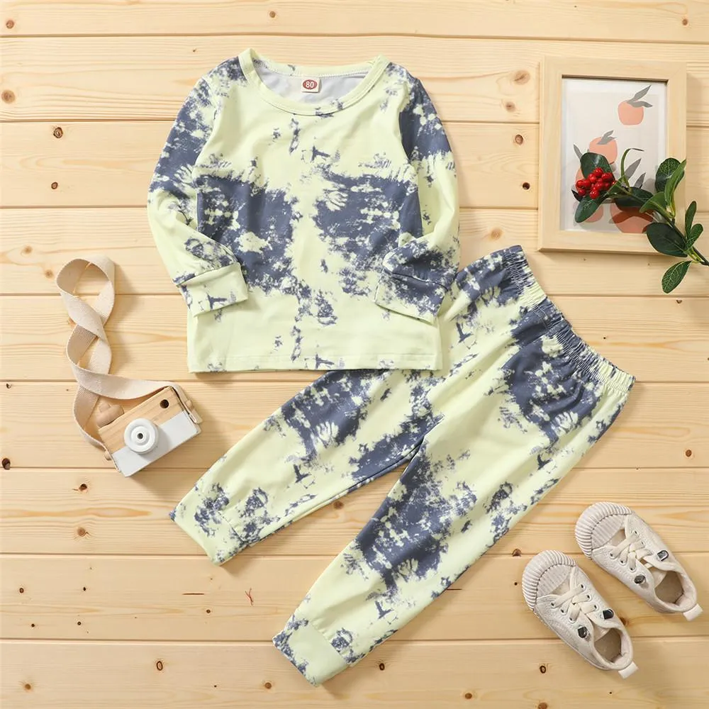 Unisex Long Sleeve Casual Tie Dye T-shirt & Pants Trendy Kids Wholesale Clothing