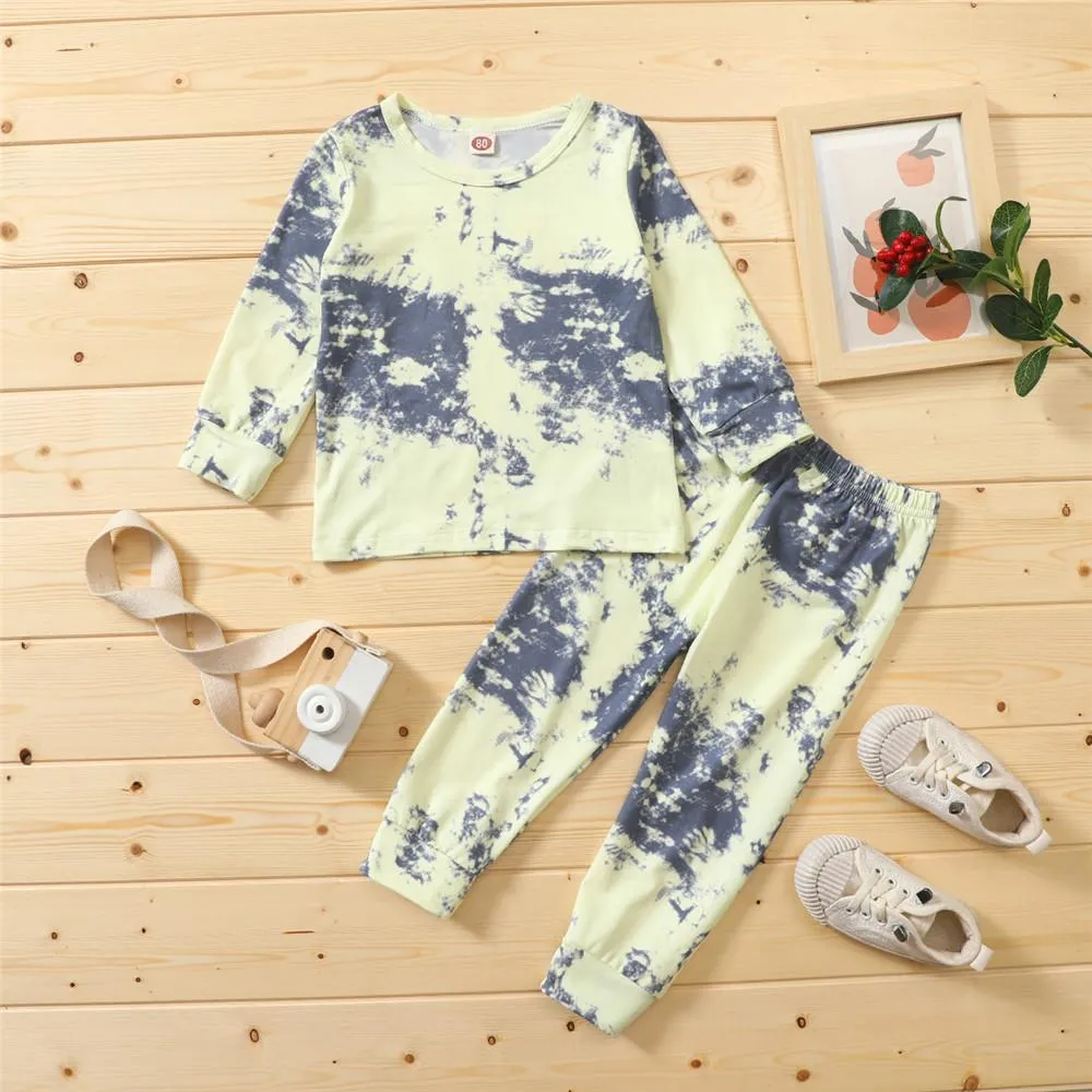 Unisex Long Sleeve Casual Tie Dye T-shirt & Pants Trendy Kids Wholesale Clothing