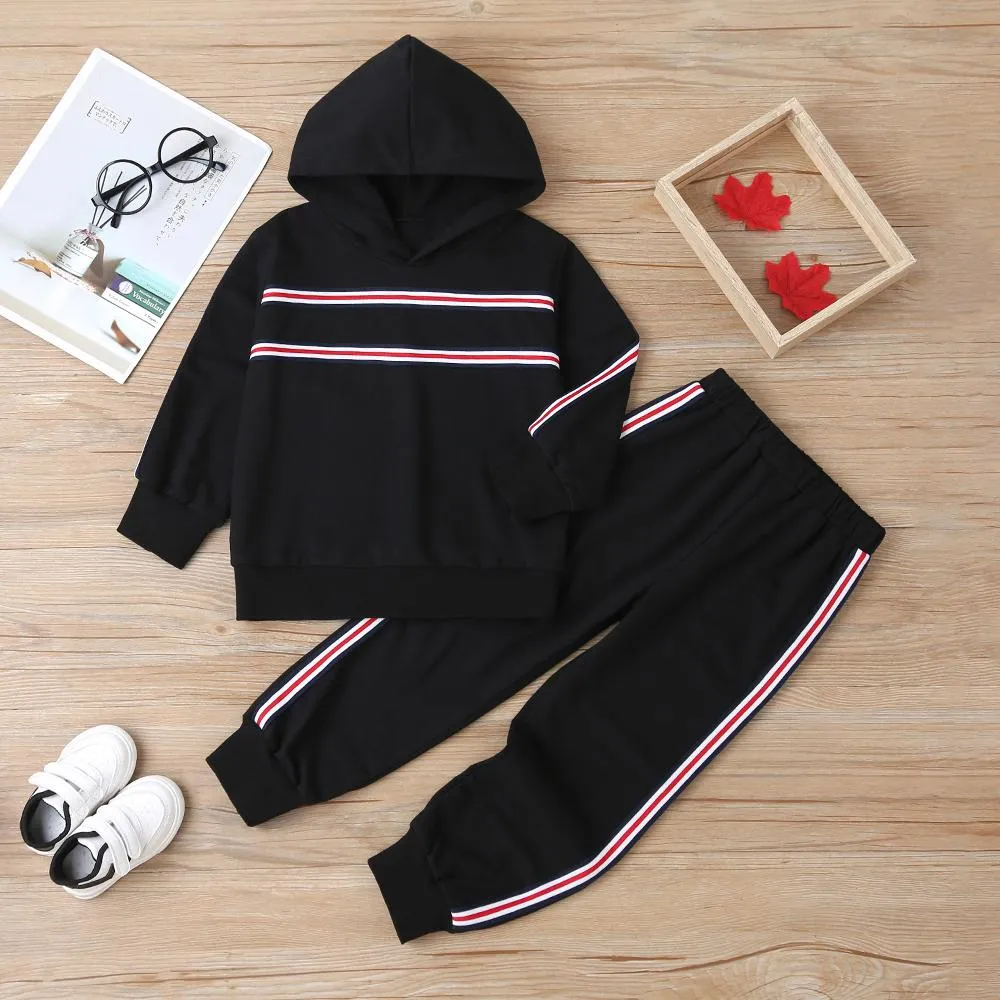 Unsiex Striped Long Sleeve Hooded Casual Top & Pants Trendy Kids Wholesale Clothing